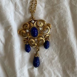 Vintage blue and gold and pearl necklace